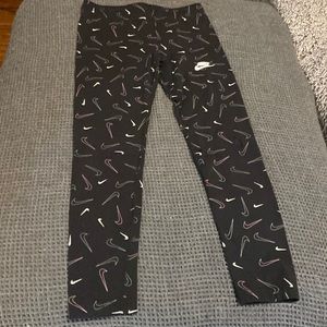 Nike Pink and white logo tights kids large